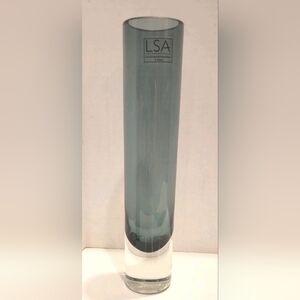 LSA International Hand Crafted Smokey Blue Clear 8.5 " Cylindrical Glass Vase